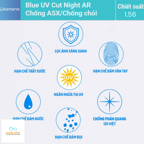 Tròng Kính Elements Blue Uv Cut Night 1.56
